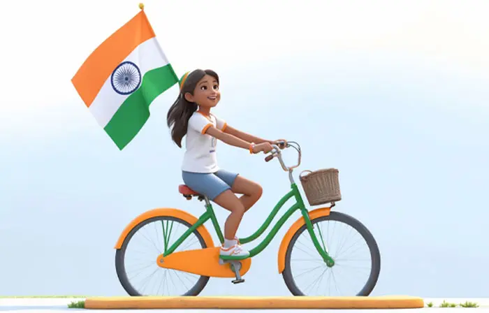 Girl Riding Bicycle with Indian Flag on Occasion of Independence Day 3D Character Illustration